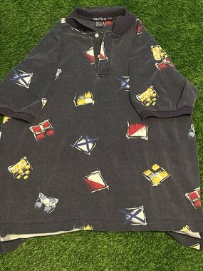Nautica Navy Flag Print Polo XL